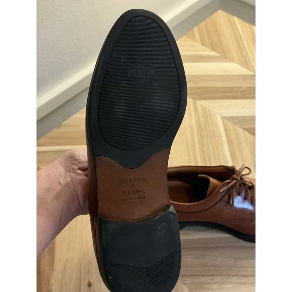 Johnston & Murphy PASSPORT Cap-Toe Oxfords Brown Cognac Leather‎ Lace UpMens 12M
